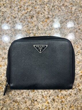 Prada Black Saffiano Leather Zip-Around Coin Wallet